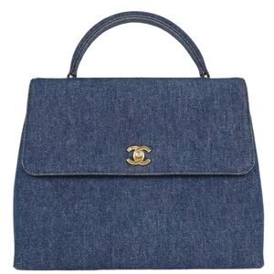 Chanel Denim Vintage Classic Top Handle Flap Bag Blue
